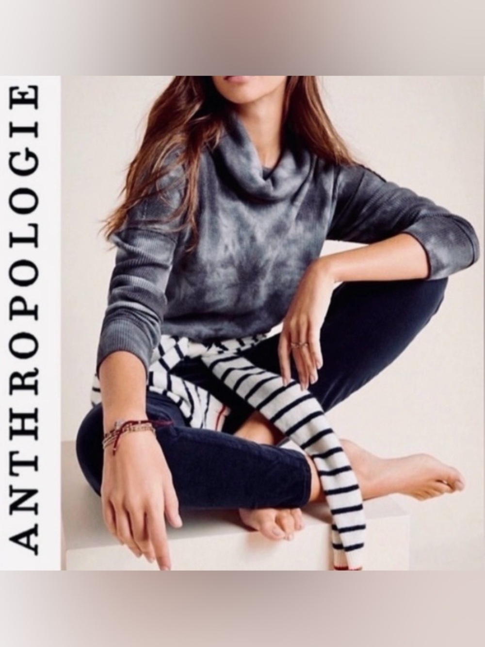 Anthropologie Maeve Ainsley Waffle Knit Cowl Neck Thermal Oversized Top XS